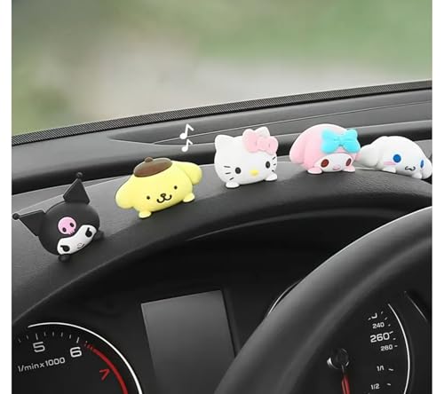 ‏Cute Cartoon Car Dashboard Decoration – 5pc Mini PVC Figurine Car Interior Ornament for Women & Girls – Kawaii Car Accessories for Desk, Room, Rearview Mirror, Gift Decor (A) - color: A