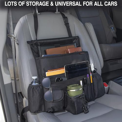 Front Seat Car Organizer with flap and buckle closure – Convertible into Shoulder Bag – Fits Front or Back of Seat – Heavy Duty Car Organizer for Rideshare and Truck drivers