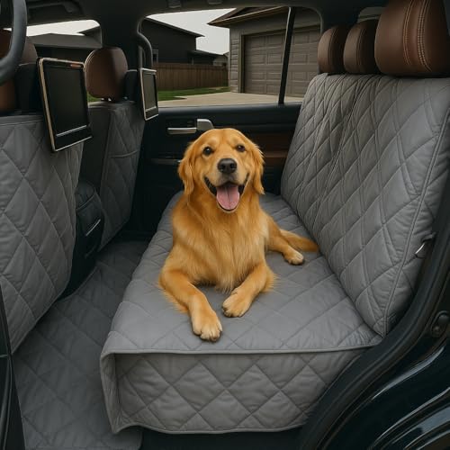 Formosa Covers Dog Car Seat Cover for Back Seat - Car Floor Cover for Dogs - Non-Slip Backing - Travel with Your Pet Mess Free - Universal Fit 56" W x 94 L, Grey