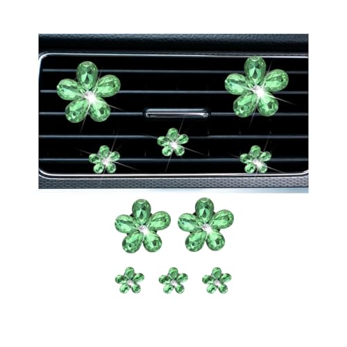 5PCS Bling Daisy Flower Car Air Vent Clips, Sparkling Crystal Rhinestone Vehicle Air Conditioning Outlet Clamp, Automotive Interior Decoration Clip, Universal for SUV RV Truck (Green) - color: Green
