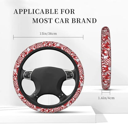 Christmas Swirl Candy Cane Red and White Candies Car Steering Wheel Cover,Non-Slip Elastic Neoprene-Sweat Car Accessories,Universal 15 Inch Fit Auto, Vans Trucks,Suvs, Truck - color: Candy