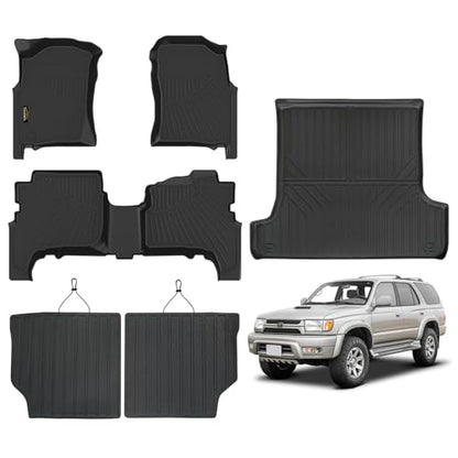 Floor Mats Custom for Toyota 4Runner 1996 1997 1998 1999 2000 2001 2002 Trunk Mat & Backrest Mat All Weather TPE Rubber Cargo Liner Full Set Floor Liners for 3rd Gen 4Runner Accessories, Black - size: For 4Runner 1996-2002 All Mats