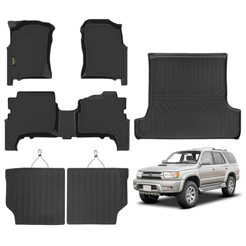 Floor Mats Custom for Toyota 4Runner 1996 1997 1998 1999 2000 2001 2002 Trunk Mat & Backrest Mat All Weather TPE Rubber Cargo Liner Full Set Floor Liners for 3rd Gen 4Runner Accessories, Black
