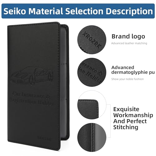 Premium Car Registration & Insurance Card Holder with Magnetic Closure & Clear Pockets, Glove Box Organizer for Documents, Driver's License (Black) - color: black