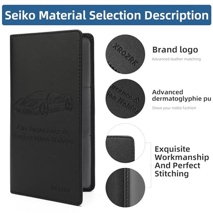 Premium Car Registration & Insurance Card Holder with Magnetic Closure & Clear Pockets, Glove Box Organizer for Documents, Driver's License (Black) - color: black