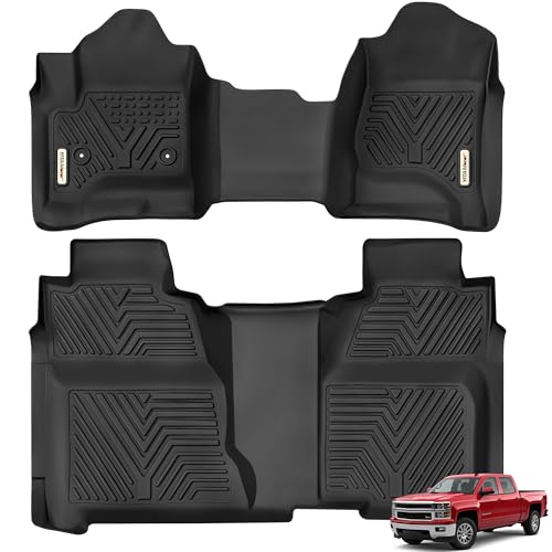 YITAMOTOR Floor Mats for 2014-2018 Silverado/Sierra 1500, 2015-2019 2500HD 3500HD, Crew Cab w/Bench Seat Carpet Floor, Custom Fit All Weather TPE Rubber Liners, Chevy Silverado GMC Sierra Accessories - style: 14-18 1500 & 15-19 2500HD 3500HD Silverado/Sie