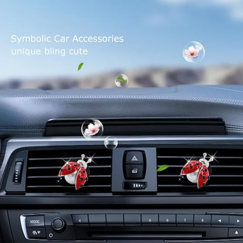 ORIESSE Ladybug Car Accessories,2pcs Lady Bug Air Vent Clips Car Air Fresheners,Refillable Animal Decoration Diffusers,Girly Rhinestone Dashboard Charms for Women Teens