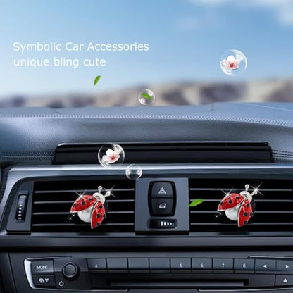 ORIESSE Ladybug Car Accessories,2pcs Lady Bug Air Vent Clips Car Air Fresheners,Refillable Animal Decoration Diffusers,Girly Rhinestone Dashboard Charms for Women Teens