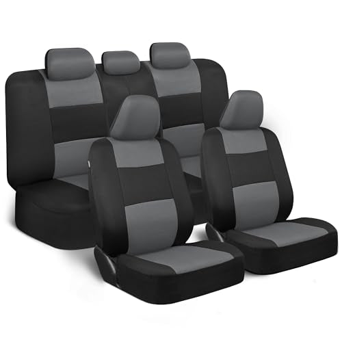 BDK PolyPro Car Seat Covers Full Set in Gray on Black – Front and Rear Split Bench Seat Covers for Cars, Easy to Install Car Seat Cover Set, Car Accessories for Auto Trucks Van SUV - color: Gray