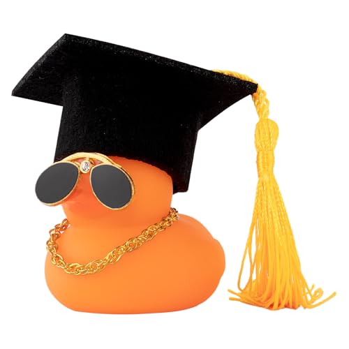 wonuu Car Dashboard Decor Graduation Hat Color Rubber Duck, Car Ducks Ornaments with Mini Graduation Hat Necklace Sunglasses (Orange) - color: Orange, style: Soild