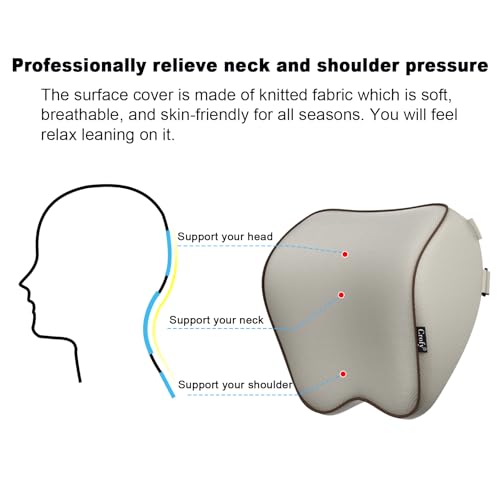 Crofy 2 Pack Car Neck Pillow, Softness Car Headrest Pillow for Driving with Adjustable Strap, 100% Memory Foam and Breathable Removable Cover, Comfortable Ergonomic Design, Gray & Brown - color: Gray & Brown