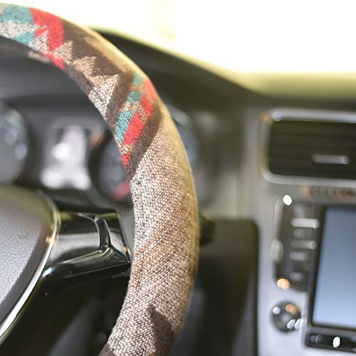 Universal 15inch Ethnic Style Baja Blanket Steering Wheel Cover with Coarse Flax Cloth and Sweat Absorption Anti Slip Car Wrap (Boho Brown) - style: Boho Brown
