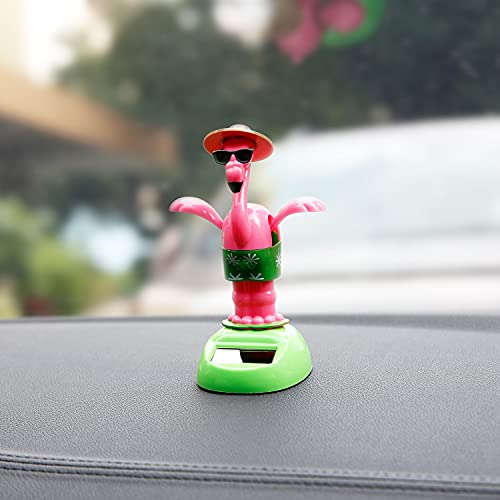 YGMONER Flapping Wings Flamingo Solar Powered Hawaii Style Shaking Ornaments Car Dashboard Dancer Bobble Head (Flamingo A) - color: Flamingo a