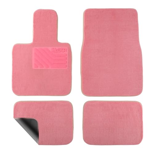 EKR All-Weather Universal Fit Car Floor Mats, 0.5 inch Thick Car Carpet Mats, Anti-Slip Automotive Mat with Driver Heel Pad Fit for SUV, Vans,Sedans, Trucks (Pink,4pcs Blown Full Set) - color: Pink