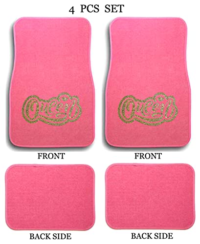 Universal Fit Pink Car Carpet Floor Mats Queen Crystal Bling Rhinestone-Studded Front Rear 4 Piece Full Set (Queen Gold-Pink) - color: Queen Gold-Pink