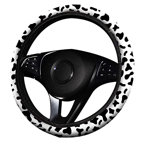 4 Pieces Cow Print Steering Wheel Cover Set with 2PCS Car Cup Coasters & Quarter Keyring, Universal 14.5-15 inches, Fashion Non-Slip Cow Print Steering Wheel Cover - color: Cow Print