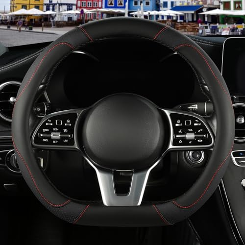 Microfiber Leather D Shaped Steering Wheel Cover, Breathable, Anti Slip, 13.5 inch to 14 inch, Black - color: Black, size: D Shape-Small[13.5''-14'']