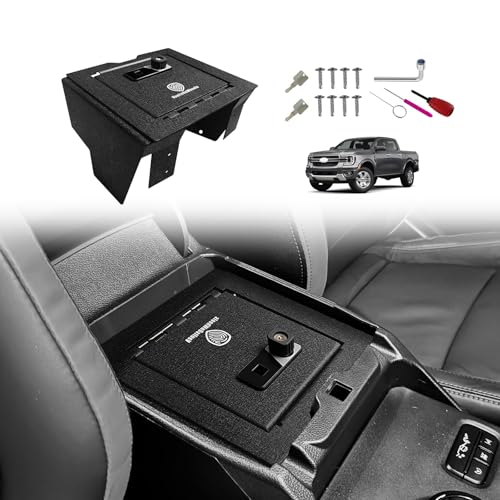 VaultsOnWheels for 2026 2025 2024 Ford Ranger Center Console Safe Gun Safe Vault Hidden Console Storage LockBox Anti-Theft Pry-Proof High Security Biometric Fingerprint Lock - size: Ranger|2024+|Center Console Vault