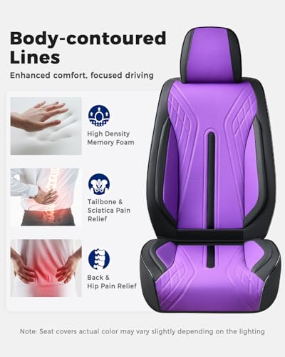 Huidasource Front Seat Covers, Universal Fit for Most Cars SUV Trucks, Full Coverage Nappa Leather Seat Cover, Airbag, Velcro Adjustable, Seat Function Retain, Black&Purple - color: FR: Black&Purple, size: Front