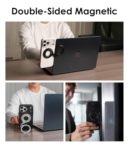 Aulumu G09 Magnetic Ring Grip | Omnidirectional Rotation | MagSafe Compatible | Aluminium Alloy Construction | Stable Dual-Sided Magnetic Attachment | Includes Handle Ring Phone Stand- Black - color: Black
