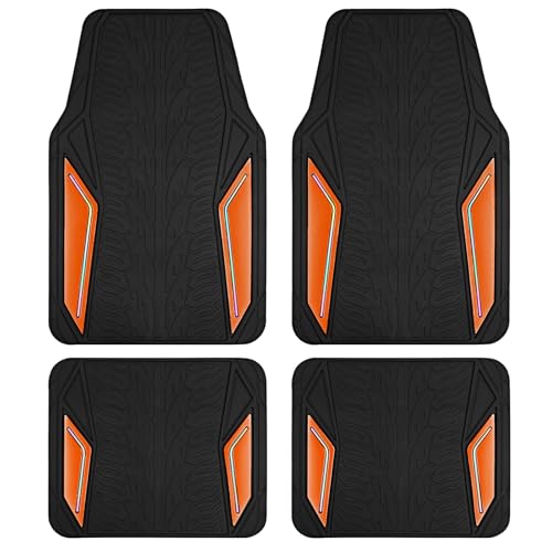 PIC AUTO Rubber Floor Mats, Orange Aluminum Film with Colorful Piping Floor Mats for Cars, Car Mats with Non-Slip Backing, All-Weather Protection, Trim-to-Fit Liner for Cars, SUVs, Trucks, Vehicles - color: Orange