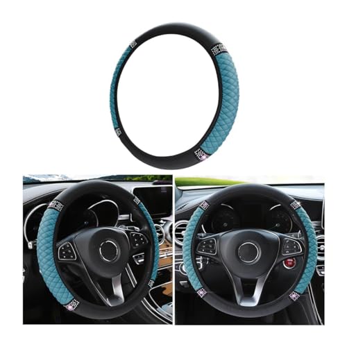 Fekey&JF Bling Soft Leather Steering Wheel Cover, 15 Inch Colorful Rhinestones Auto Elastic Steering Wheel Protector, Sparkly Crystal Diamond for Women Girls, Car Interior Accessories (Dark Green) - color: Dark Green