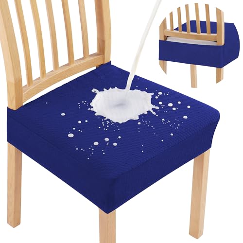 Smiry Waterproof Seat Covers for Dining Room Chairs Set of 2, Stretch Jacquard Removable Washable Chair Seat Slipcovers Protector, No Rear Covers, Royal Blue - color: Royal Blue, size: Set of 2