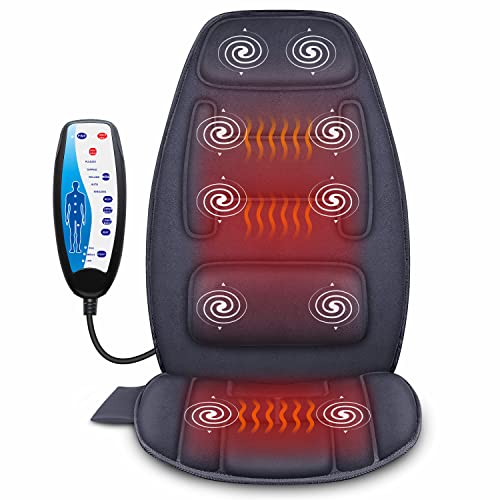 Snailax Massage Seat Cushion with Heat - Extra Memory Foam Support Pad in Neck and Lumbar,10 Vibration Massage Motors, 2 Heat Levels, Back Massager Chair Pad for Back - color: Navy Blue