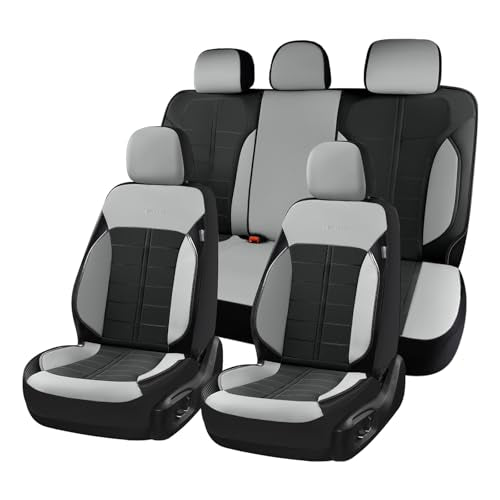Coverado Leather Seat Covers Car Seat Cover Full Set Automotive 5 Seats Waterproof Car Seat Protectors Universal Fit for Most Cars SUV Trucks, Gray&Black - color: GrayB, size: FullSet