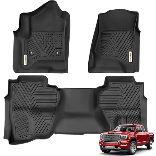 YITAMOTOR Floor Mats Compatible with 2014-2018 Chevy Silverado Double Cab 1500 / GMC Sierra 1500 Double Cab, 2015-2019 2500 HD/3500 HD, Custom Fit All Weather Floor Liners Accessories , 1st & 2nd Row - style: 2014-2018 & 2015-2019 Double Cab Bucket Seat