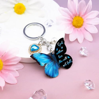 Butterfly Keychains for Women Christian Keychain Bible Quotes Spiritual Gifts for Women Religious Bible Verse Gifts Christian Accessories Blue Butterfly Charms for Purses