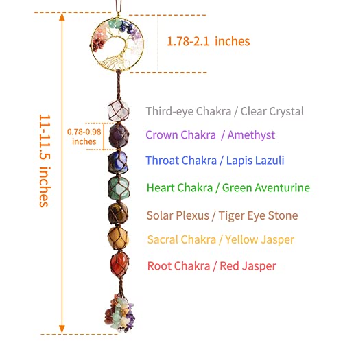 2 Pieces of 7 Chakras Healing Crystals and Tree of Life Wall Hanger Tumbled Gemstones Meditation Hanging Ornament Christmas Tree Memorial Hanging Pendant (Style 2) - color: A-style 20