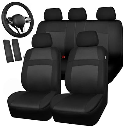 CAR PASS Universal 13PCS 3D Air Mesh Car Seat Covers -100% Breathable Seat Covers Full Sets Steering Wheel and Belt Cover Airbag and Rear Split Bench Compatible for Automotive SUV Truck (Pure Black) - color: Black, size: Full set