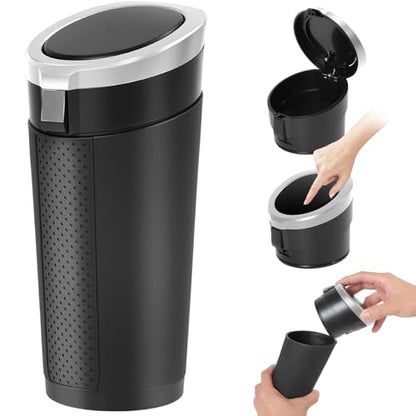 Keria Car Trash Can Bin with Lid - Mini Car Garbage Can Cup Holder-Small Leakproof Vehicle Trash Garbage Can Bin-Automotive Car Organizers and Storage for Back Seat SUV Vechile Accessories (Sliver)