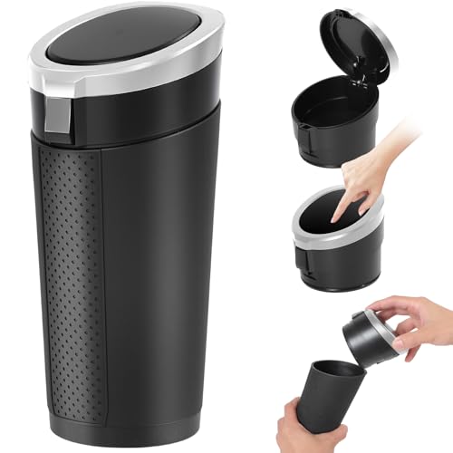Keria Car Trash Can Bin with Lid - Mini Car Garbage Can Cup Holder-Small Leakproof Vehicle Trash Garbage Can Bin-Automotive Car Organizers and Storage for Back Seat SUV Vechile Accessories (Sliver)