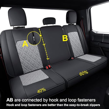 LUCKYMAN CLUB F150 Full-Set Seat Covers J03-Q3 with Waterproof Faux Leather, Fit 2015-2026 Ford F150 and 2017-2026 F250 F350 F450 (Full Set, Black-Gray) - color: Black&Gray, size: Full Set