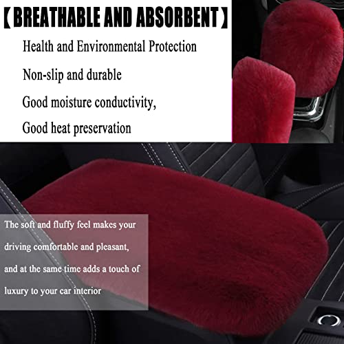 Cute Fluffy Steering Wheel Cover Set, Warm Soft Fur Fuzzy Steering Wheel Covers for Women/Girls,Universal 15 Inch 1 Set 8 Pcs Car Accessories (Wine Red) - color: Wine Red