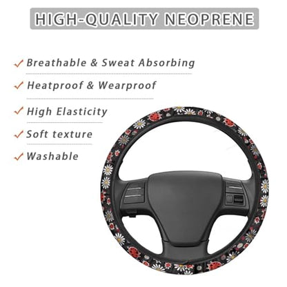 Ladybug Car Steering Wheel Cover for Women Washable Steering Wheel Protection with Elastic Edge Universal Fits SUV Vehicle Sedan Truck All Season 2025 - color: Ladybug