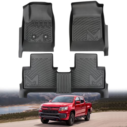 TPE Automotive Floor Mats Custom for 2015-2022 Chevy Colorado/GMC Canyon Crew Cab, All Weather Cover Protection Waterproof Black Floor Liner Front & Rear Row Full Set Car Mats, 3PCS - size: 3PCS (2Row), style: For 2015-2022 | Chevy Colorado/GMC Canyon Cre