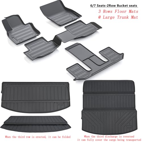 Floor Mats & Cargo Liners for 2024 2025 2026 Mazda CX-90 PHEV 6&7 Seats-2 Row Bucket seat（Not Suitable for 8 Seats TPE All Weather Protection 3 Rows Car Floor Liners & Trunk mat for CX90 - size: 2024 2025 CX90-6&7 Seats Full Mats