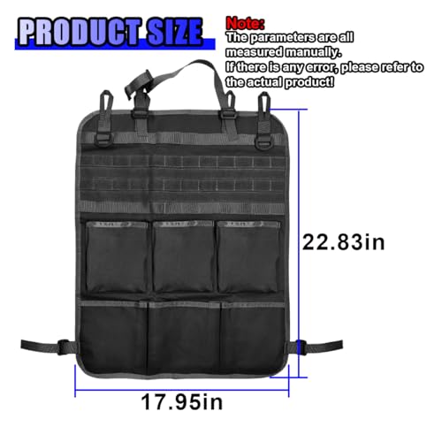 Tactical Molle Panel Car Seat Back Organizer, Waterproof Car Front Seat Protector with Multiple Pockets, Universal Kick Mat for Kids/Pets, Vehicle Backseat Storage Bag for Most Cars (Black)