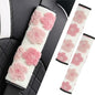 2 Pack Cute Floral Seat Belt Cover, Soft Plush Lamb Wool Shoulder Pad with Hook & Loop Easy Install, Universal Fit Car Accessories (Pink)