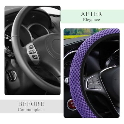 Yourkar Elastic Steering Wheel Cover, 15"×15" Comfy Breathable Stretch Steering Wheel Protector, Ice-Silk Cloth Polyester Steering Wheel Cover for Men Women, Car Accessories (Purple) - color: Purple