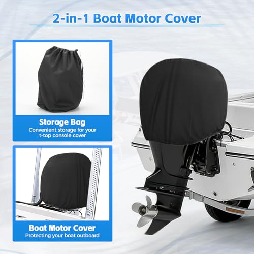 T-Top Boat Center Console Cover with Motor Cover, 1200D Heavy Duty Waterproof 83" L x 55" W x 72" H Marine Grade Tear-Resistant T-Top Console Cover Fit for Center Console and Helm - size: 83"L x 55"W x 72"H