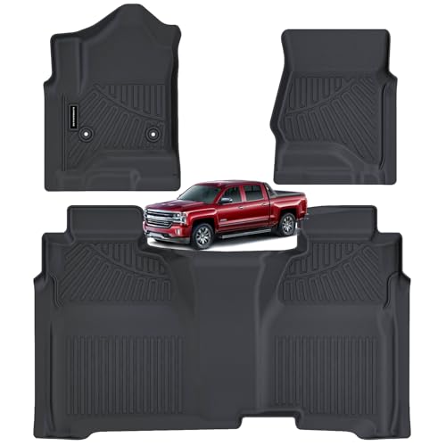 Floor Mats for 2014-2018 Chevy Silverado GMC Sierra 1500 Crew Cab, 2015-2019Chevrolet Silverado/Sierra 2500 HD/3500 HD Crew Cab TPE All Weather Protection Car Floor Liners Accessories - size: 2014-19|For Silverado GMC|2st