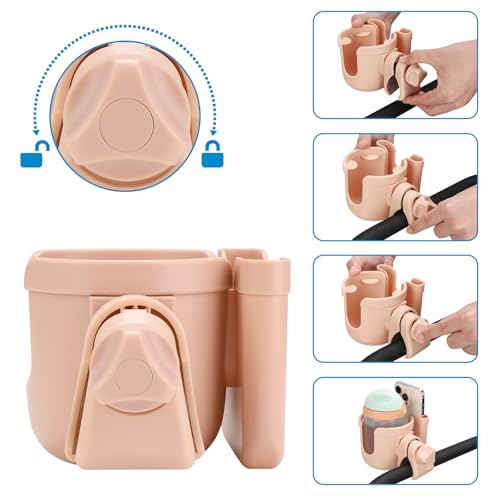 Accmor Stroller Cup Holder with Phone Holder, Bike Cup Holder, Universal Cup Holder for Uppababy Nuna Doona Strollers, 2-in-1 Cup Holder for Walker, Wheelchair, Scooter - color: All Pink