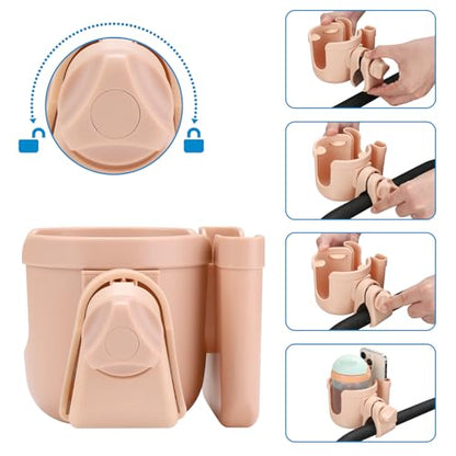 Accmor Stroller Cup Holder with Phone Holder, Bike Cup Holder, Universal Cup Holder for Uppababy Nuna Doona Strollers, 2-in-1 Cup Holder for Walker, Wheelchair, Scooter - color: All Pink