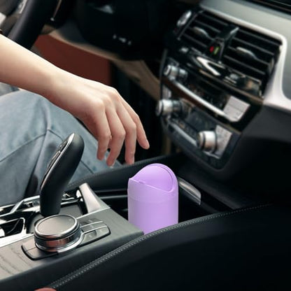 Car Trash Can with Lid, Portable Silicone Vehicle Cup Holder Dustbin Garbage Can, Compact Round Automobile Interior Rubbish Bin Garbage Container, Universal for RV Truck SUV (Purple) - color: Purple