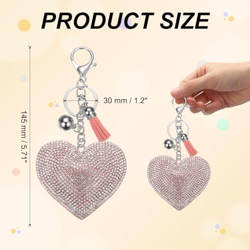 PATIKIL Rhinestone Keychains for Women, Cute Bling Heart Shape Purse Charm for Bag Handbags Car Keys - color: White-pink White