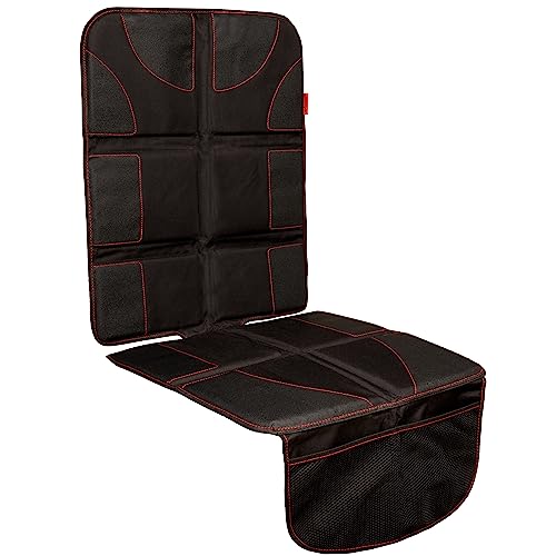 Lusso Gear Car Seat Protector - Waterproof Seat Covers for Infant & Cars - Non-Slip 8-Layer Protector - Rear Shield with Mesh Pockets - Black with Red Stitching, Universal Fit - color: 1-Pack Black with Red Stitching